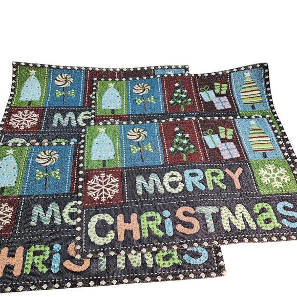 Merry Christmas Set Of 4 Tapestry Kitchen Dining Table Placemats 18x12 Sparkles - Picture 2 of 8